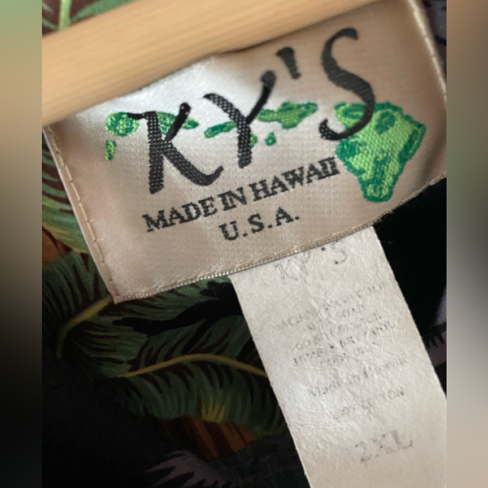 VINTAGE KY’S Hawaiian Novelty Palm Tree Woody Printed Button Up Camp Shirt 2XL - Picture 3 of 5